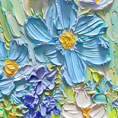 Blue and Yellow Impasto Rose Floral Wall Art Oil Painting
