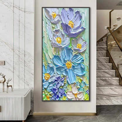 Blue and Yellow Impasto Rose Floral Wall Art Oil Painting