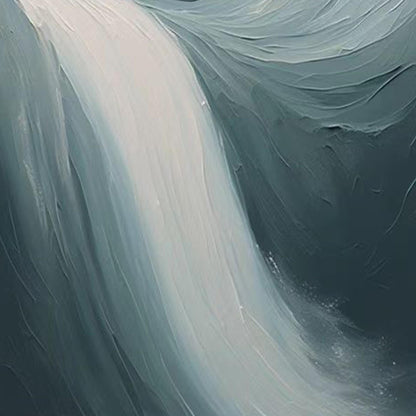 Textured Waterfall Oil Painting, Impasto Landscape Wall Art