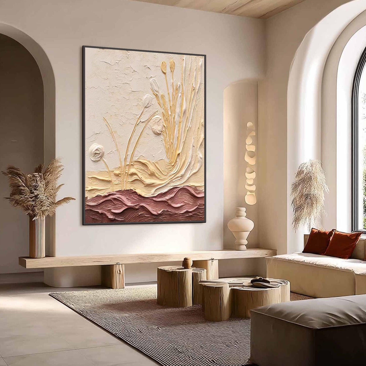 Textured Wildflower Oil Painting, Impasto Floral Earth Tone Wall Decor – Wildflower Floral Wall Art | Impasto Hand-Painted Oi