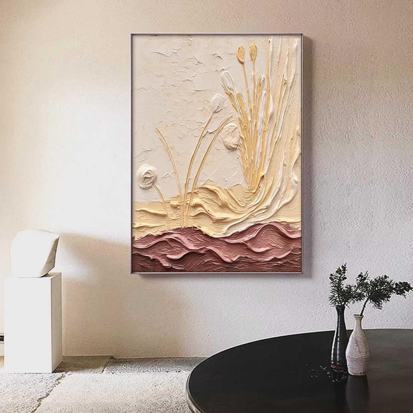 Textured Wildflower Oil Painting, Impasto Floral Earth Tone Wall Decor – Wildflower Floral Wall Art | Impasto Hand-Painted Oi