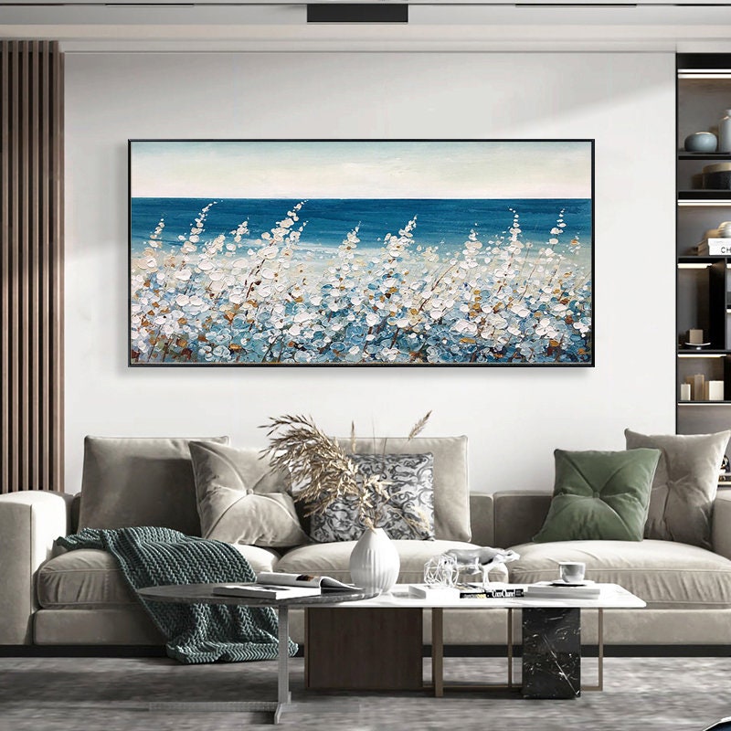 Original Flower – Blue Floral Wall Art | Boho Impasto Oil Painting, view 1