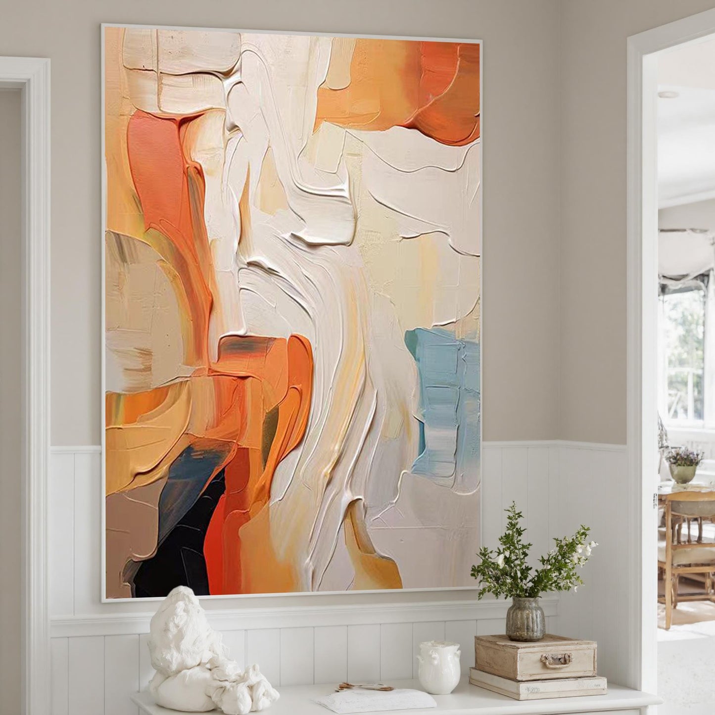 Textured Abstract Oil Painting, Earth Tones Impasto Canvas, Modern Terracotta Wall Art – Terracotta and Yellow Abstract Wall 