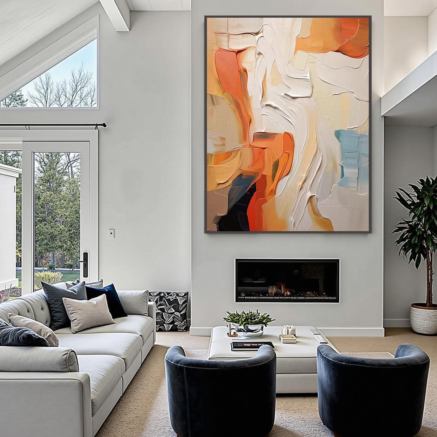 Terracotta and Yellow Impasto Abstract Wall Art