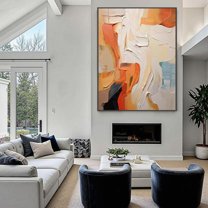 Terracotta and Yellow Impasto Abstract Wall Art