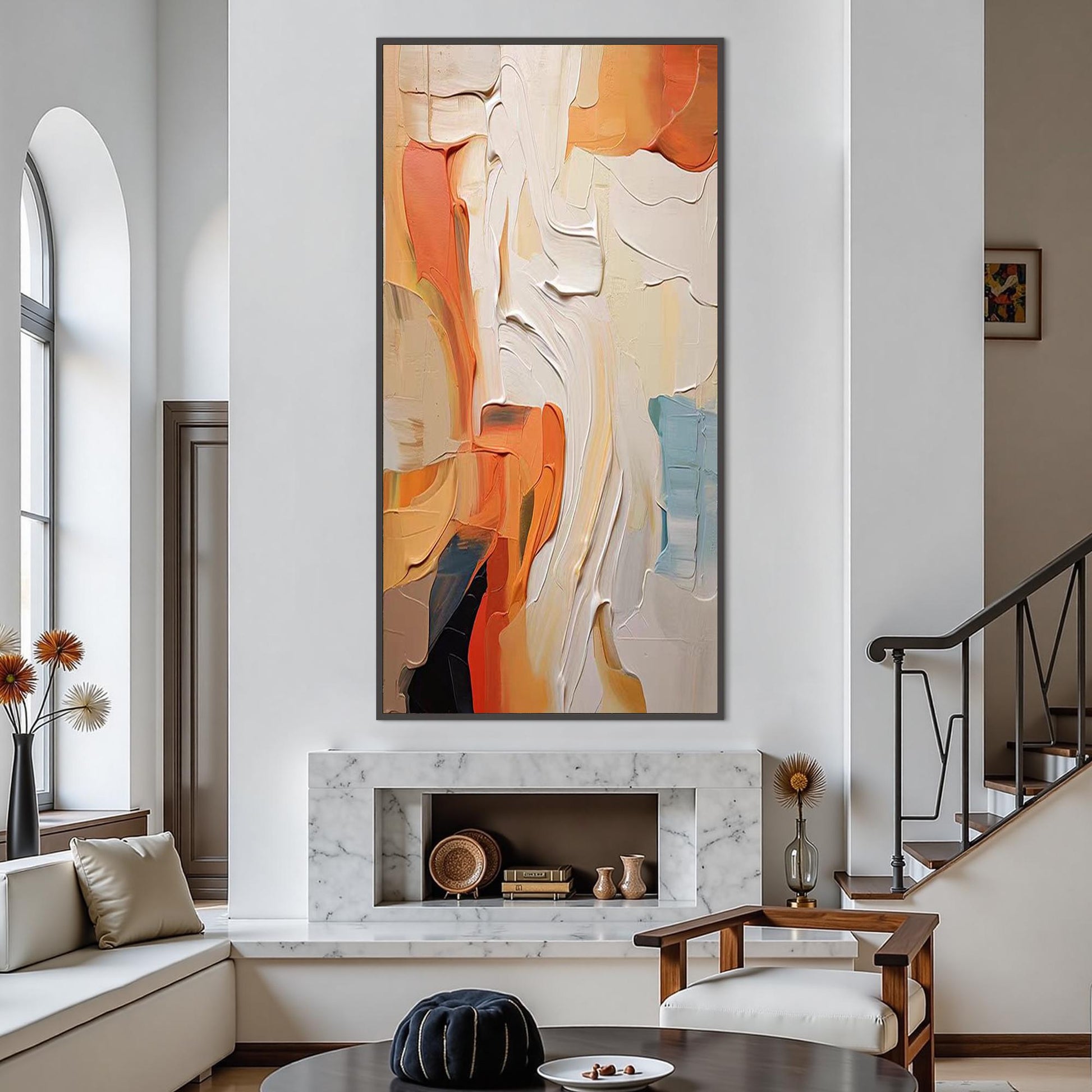 Textured Abstract Oil Painting, Earth Tones Impasto Canvas, Modern Terracotta Wall Art – Terracotta and Yellow Abstract Wall 
