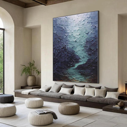 Textured Impasto River Oil Painting, Abstract Modern Canvas Wall Art – Blue River Landscape Wall Art | Abstract Impasto Hand-