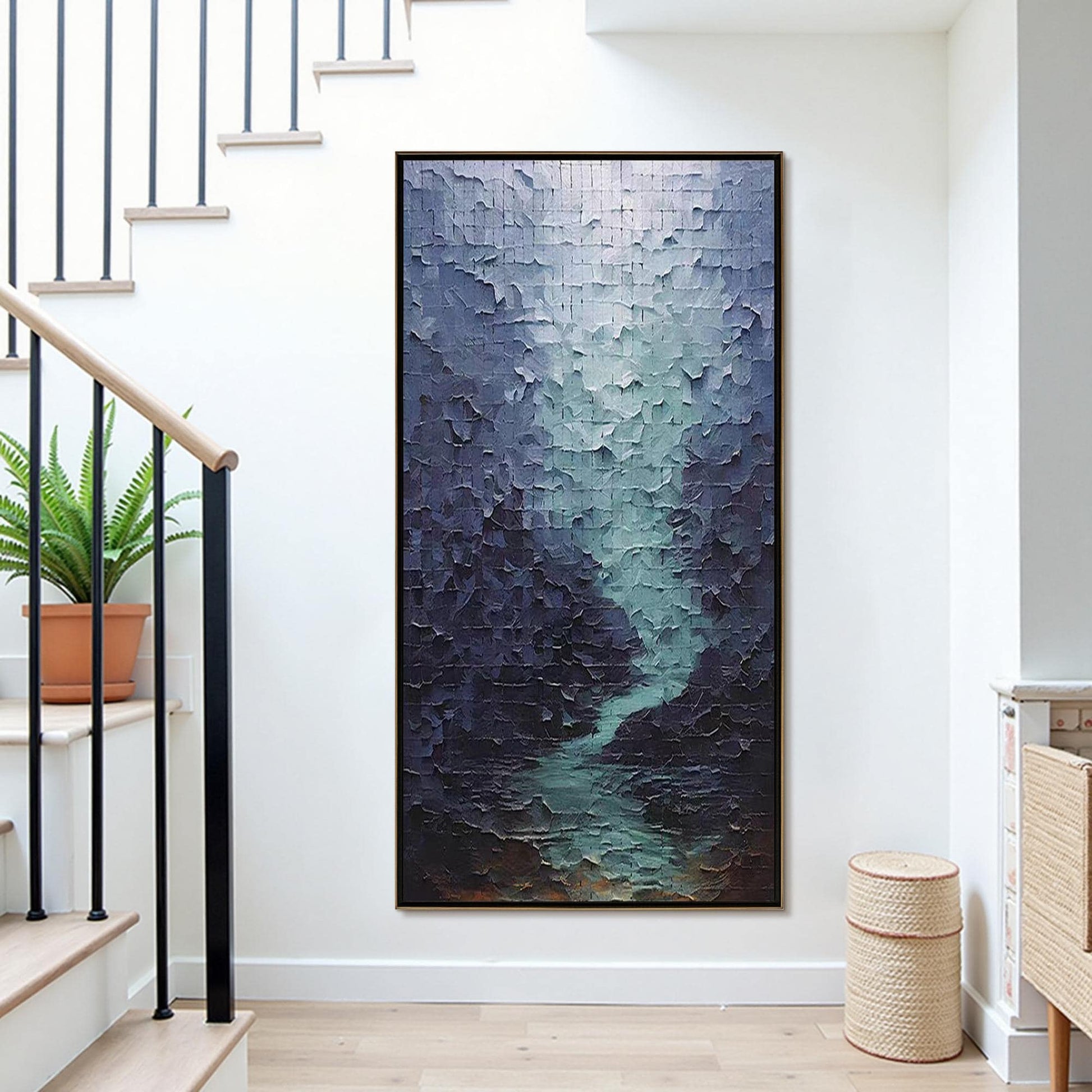 Textured Impasto River Oil Painting, Abstract Modern Canvas Wall Art – Blue River Landscape Wall Art | Abstract Impasto Hand-