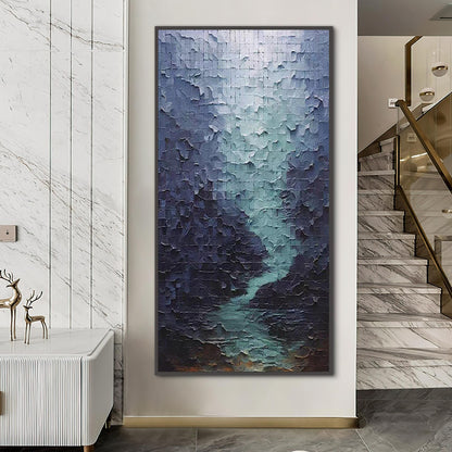 Textured Impasto River Oil Painting, Abstract Modern Canvas Wall Art – Blue River Landscape Wall Art | Abstract Impasto Hand-