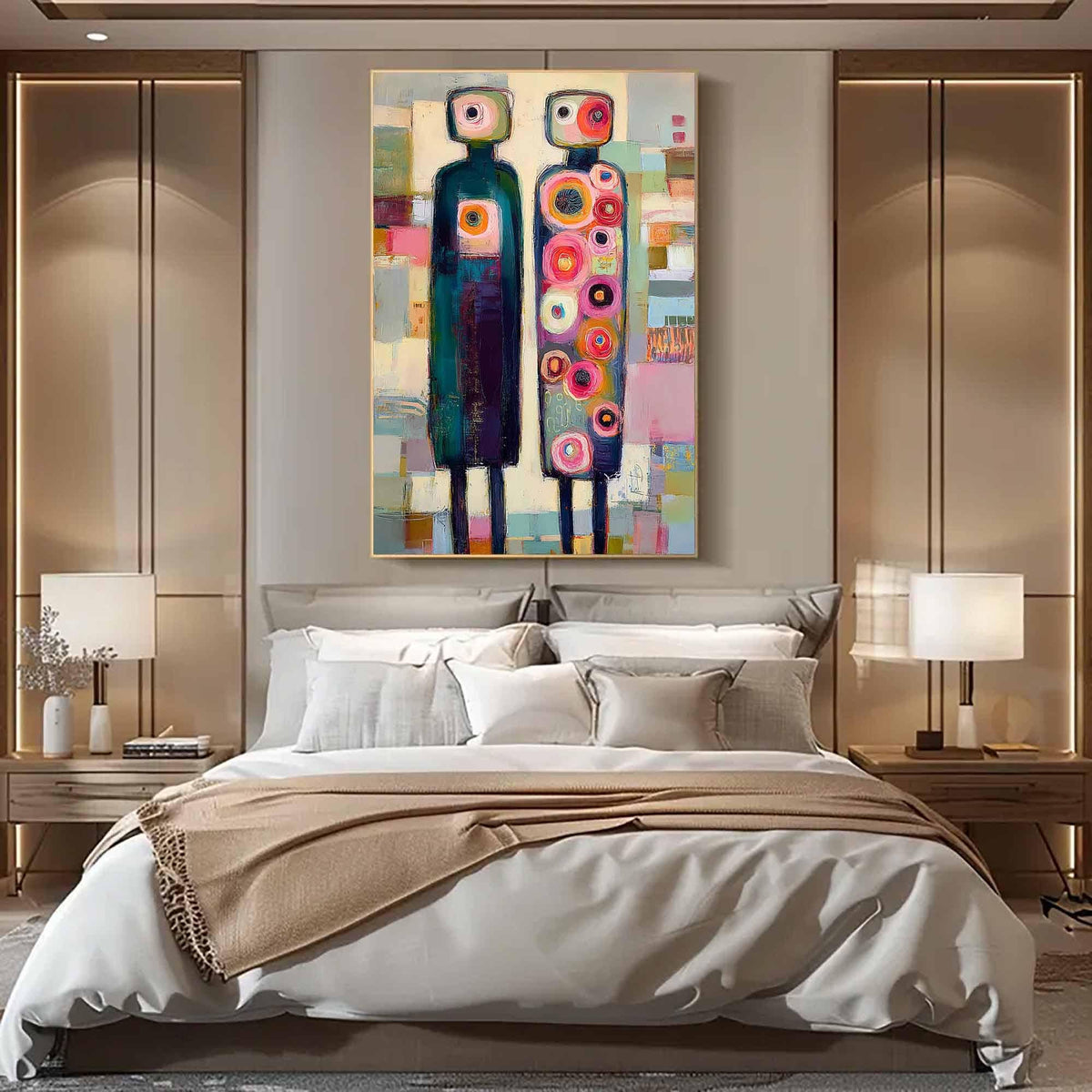 Colorful Abstract People Wall Art Geometric Circle Canvas Painting for Modern Living Room Decor