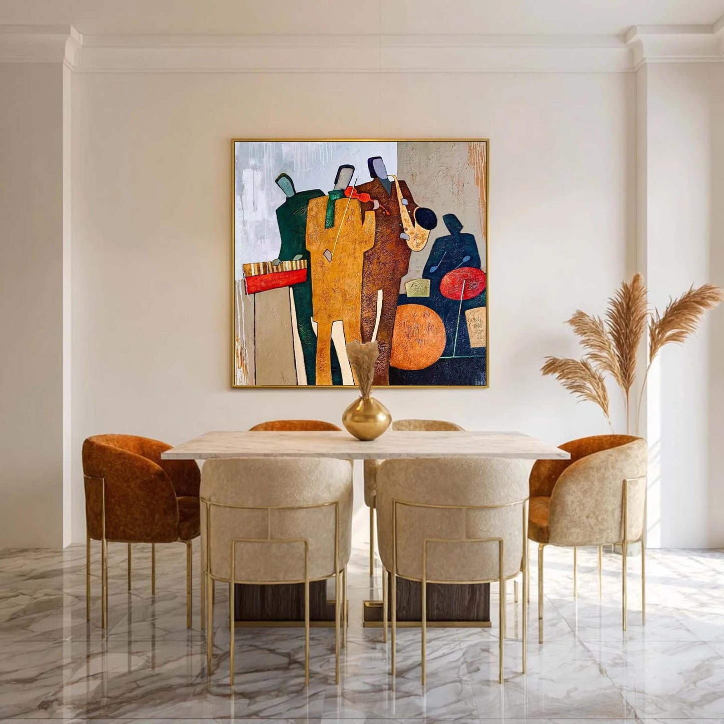 Abstract Jazz Trio Oil Painting, Textured Impasto Canvas, Modern Music Wall Decor – Abstract Wall Art | Impasto Hand-Painted 