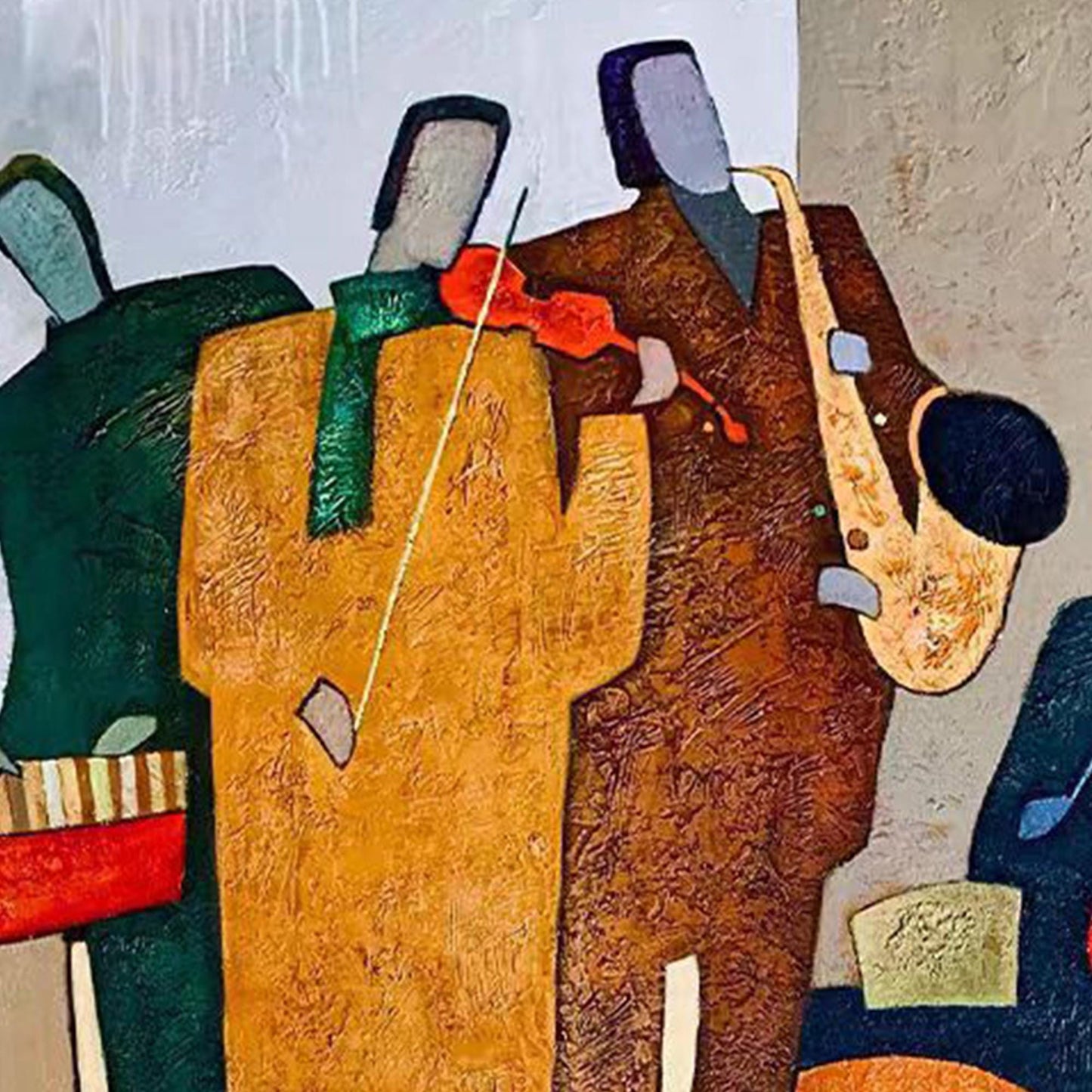 Abstract Jazz Trio Oil Painting, Textured Impasto Canvas, Modern Music Wall Decor – Abstract Wall Art | Impasto Hand-Painted 