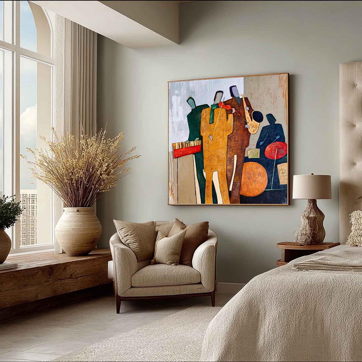 Abstract Jazz Trio Oil Painting, Textured Impasto Canvas, Modern Music Wall Decor – Abstract Wall Art | Impasto Hand-Painted 