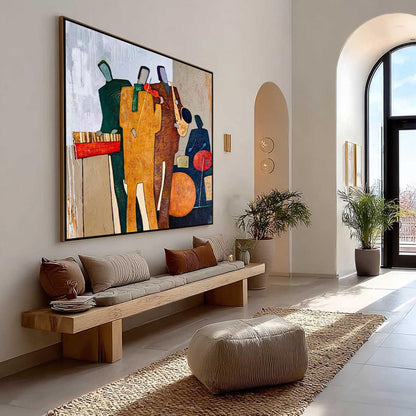 Abstract Jazz Trio Oil Painting, Textured Impasto Canvas, Modern Music Wall Decor – Abstract Wall Art | Impasto Hand-Painted 