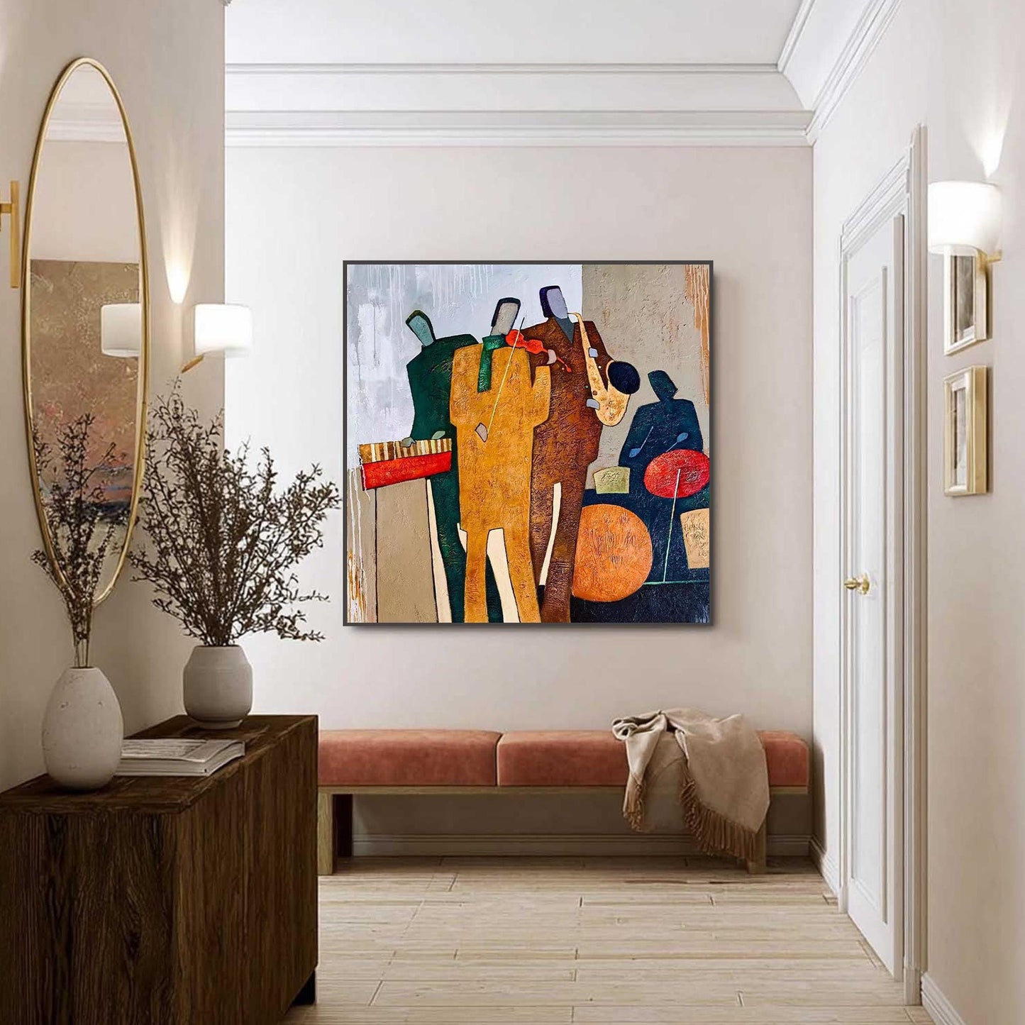 Abstract Jazz Trio Oil Painting, Textured Impasto Canvas, Modern Music Wall Decor – Abstract Wall Art | Impasto Hand-Painted 