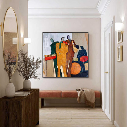 Abstract Jazz Trio Oil Painting, Textured Impasto Canvas, Modern Music Wall Decor – Abstract Wall Art | Impasto Hand-Painted 