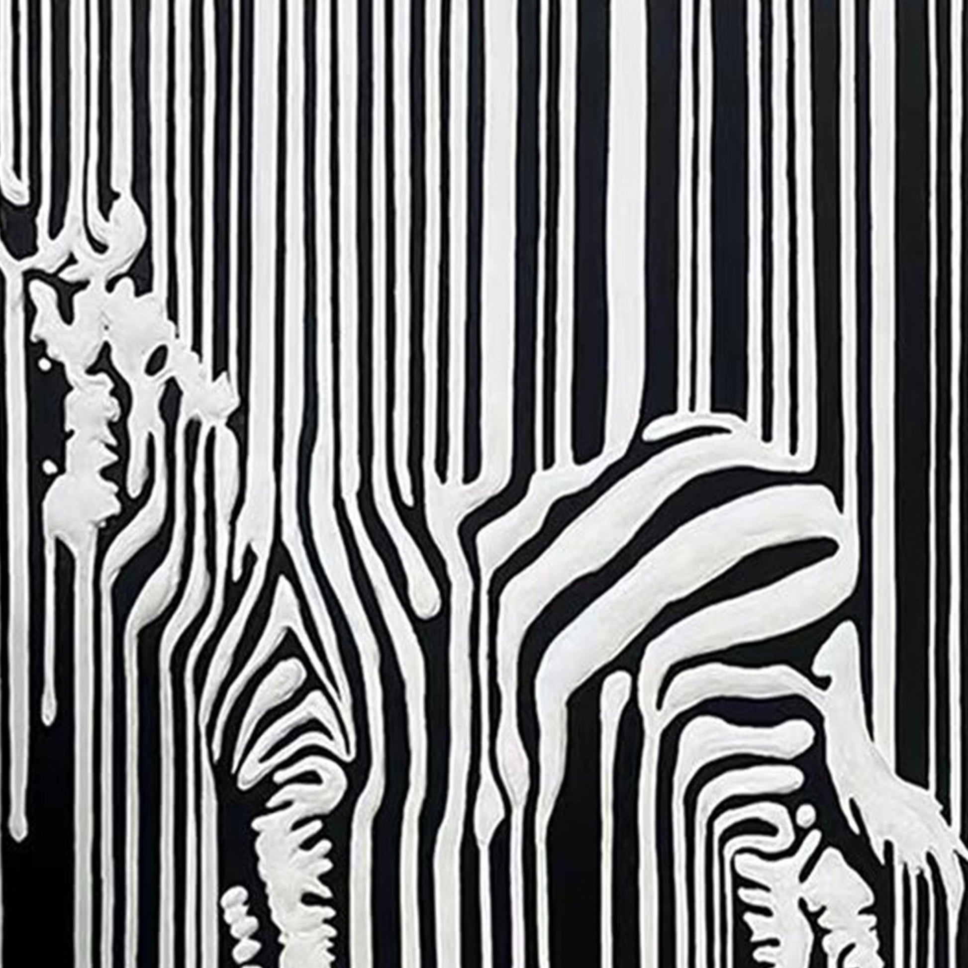 Abstract Zebra Oil Painting, Textured Black White Stripes Canvas Art – Black and White Abstract Wall Art | Textured Hand-Pain