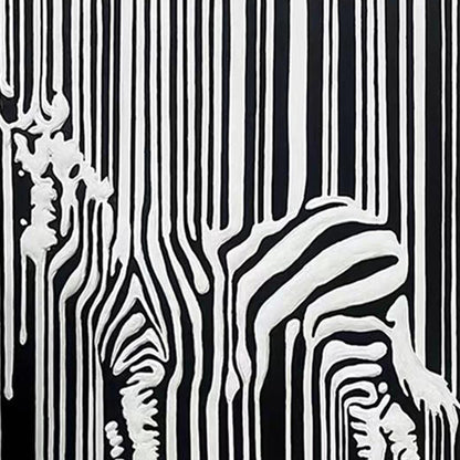 Abstract Zebra Oil Painting, Textured Black White Stripes Canvas Art – Black and White Abstract Wall Art | Textured Hand-Pain
