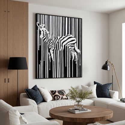 Abstract Zebra Oil Painting, Textured Black White Stripes Canvas Art – Black and White Abstract Wall Art | Textured Hand-Pain