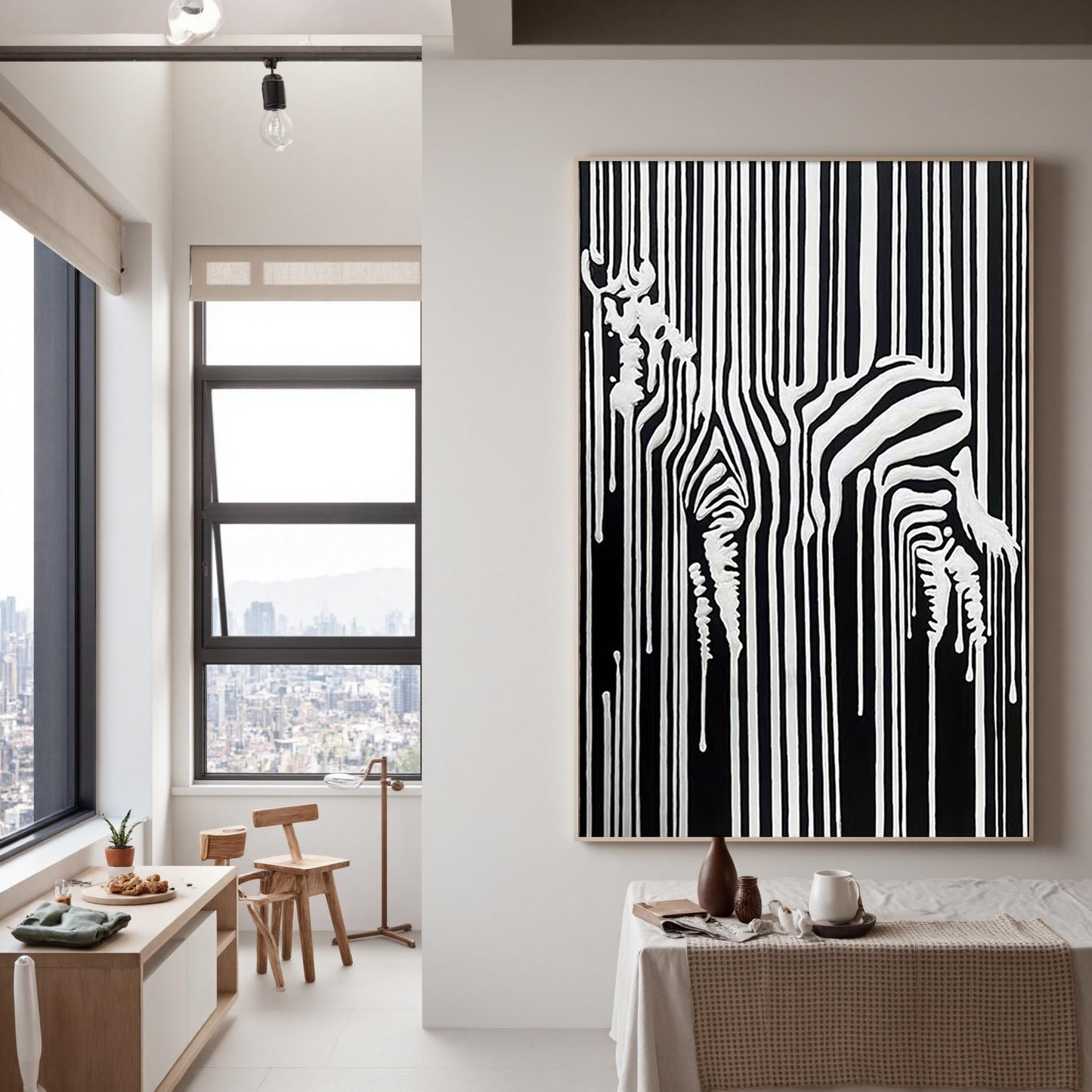 Black and White Textured Abstract Wall Art – Abstract Zebra Oil Painting