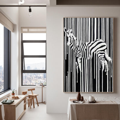 Black and White Textured Abstract Wall Art – Abstract Zebra Oil Painting