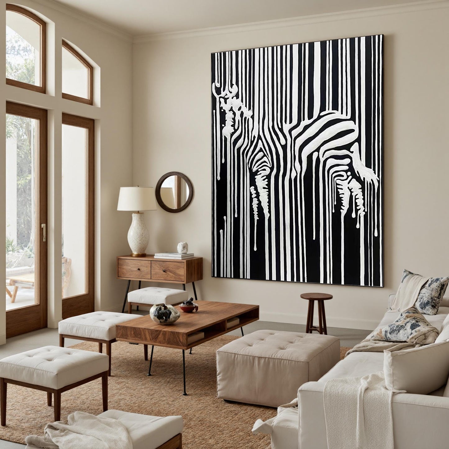 Abstract Zebra Oil Painting, Textured Black White Stripes Canvas Art – Black and White Abstract Wall Art | Textured Hand-Pain