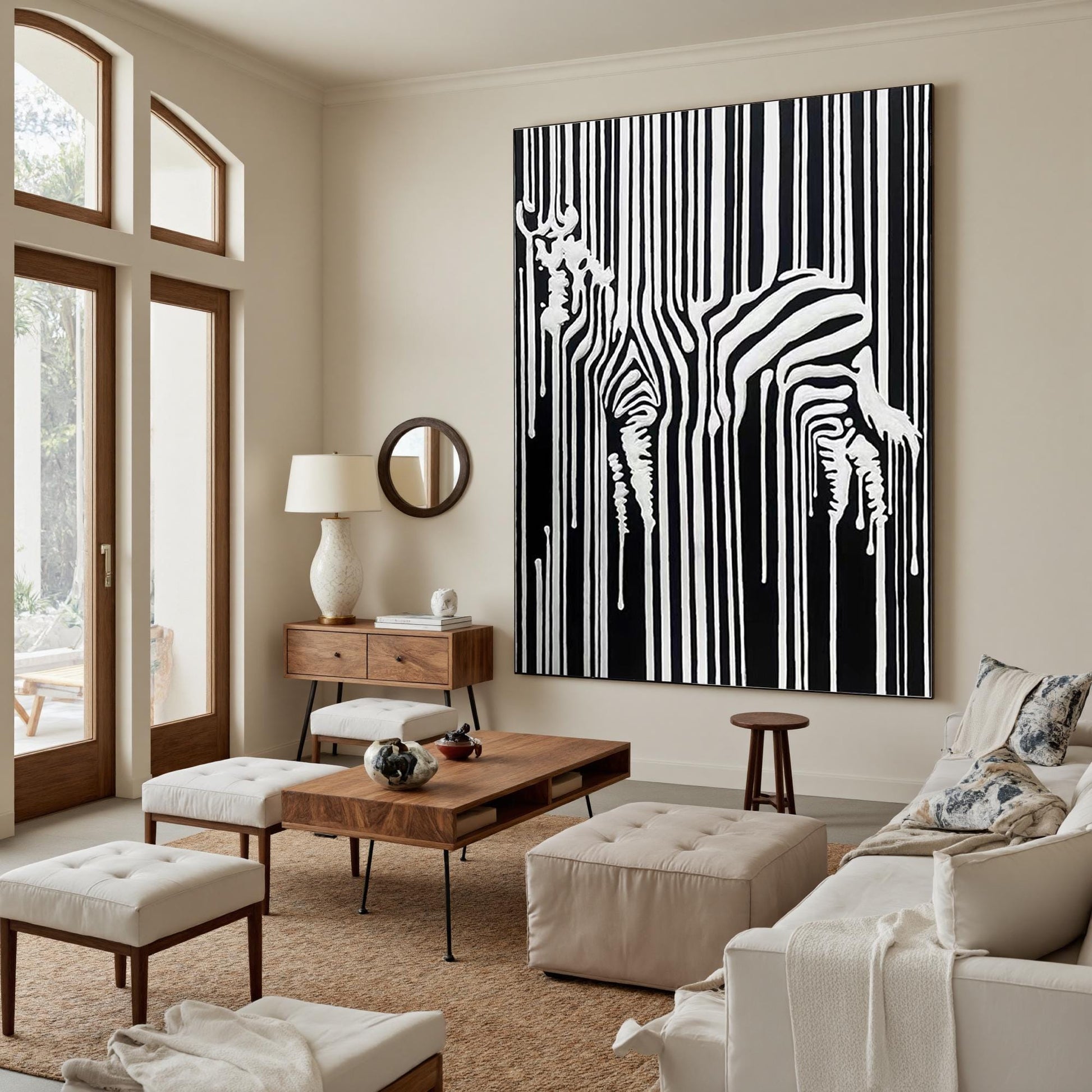 Abstract Zebra Oil Painting, Textured Black White Stripes Canvas Art – Black and White Abstract Wall Art | Textured Hand-Pain