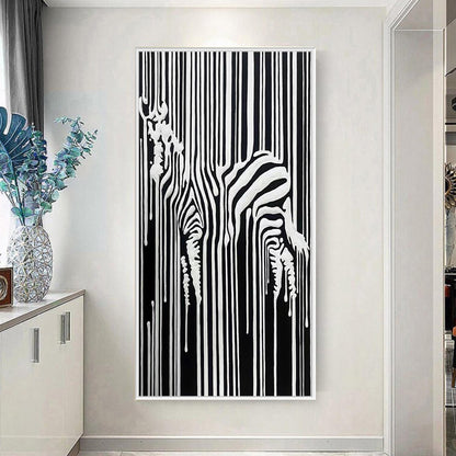 Abstract Zebra Oil Painting, Textured Black White Stripes Canvas Art – Black and White Abstract Wall Art | Textured Hand-Pain