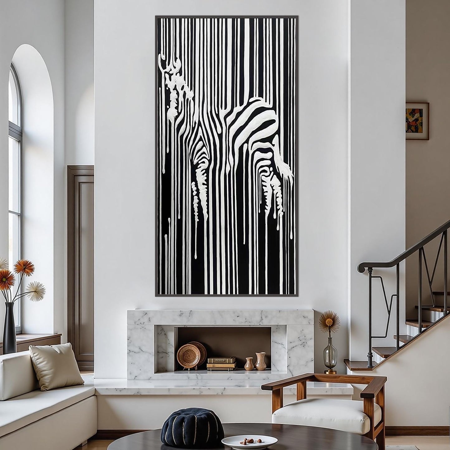 Black and White Textured Abstract Wall Art – Abstract Zebra Oil Painting
