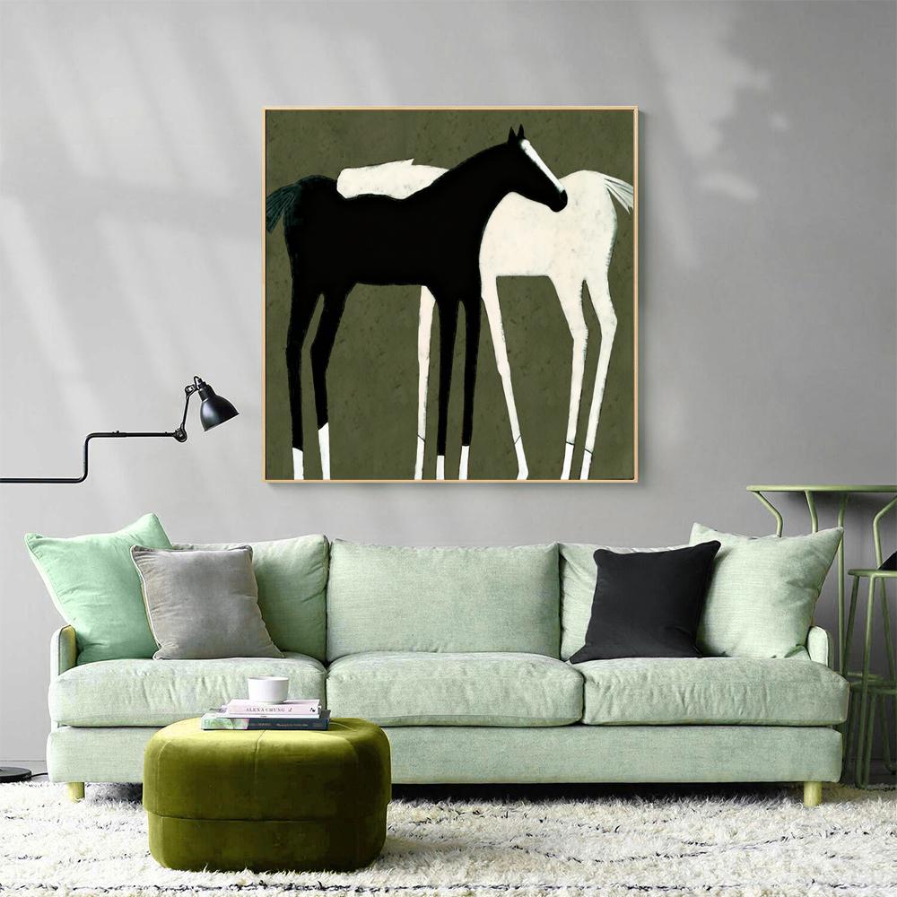 Large Abstract Black and White Horse Oil Painting on Canvas, Original Hand-painted Horse Canvas Art, Modern Animal Wall Art for Living Room