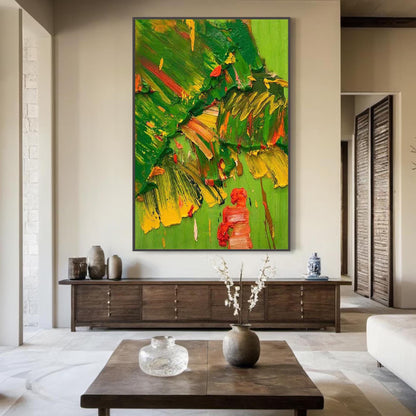 Green and Yellow Expressionist Impasto Abstract Expressionist Wall Art