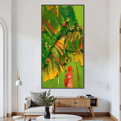 Textured Abstract Oil Painting, Green Yellow Red Impasto Canvas Wall Decor – Green and Yellow Abstract Expressionist Wall Art