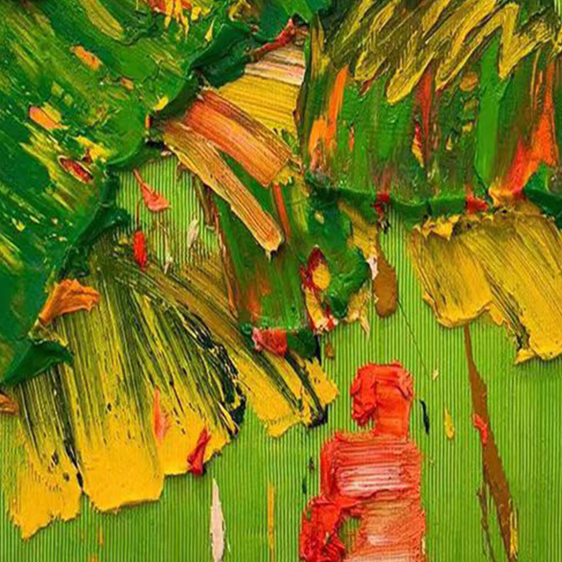 Textured Abstract Oil Painting, Green Yellow Red Impasto Canvas Wall Decor – Green and Yellow Abstract Expressionist Wall Art