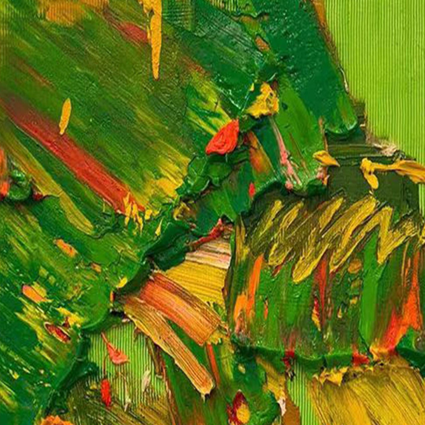 Green and Yellow Expressionist Impasto Abstract Expressionist Wall Art