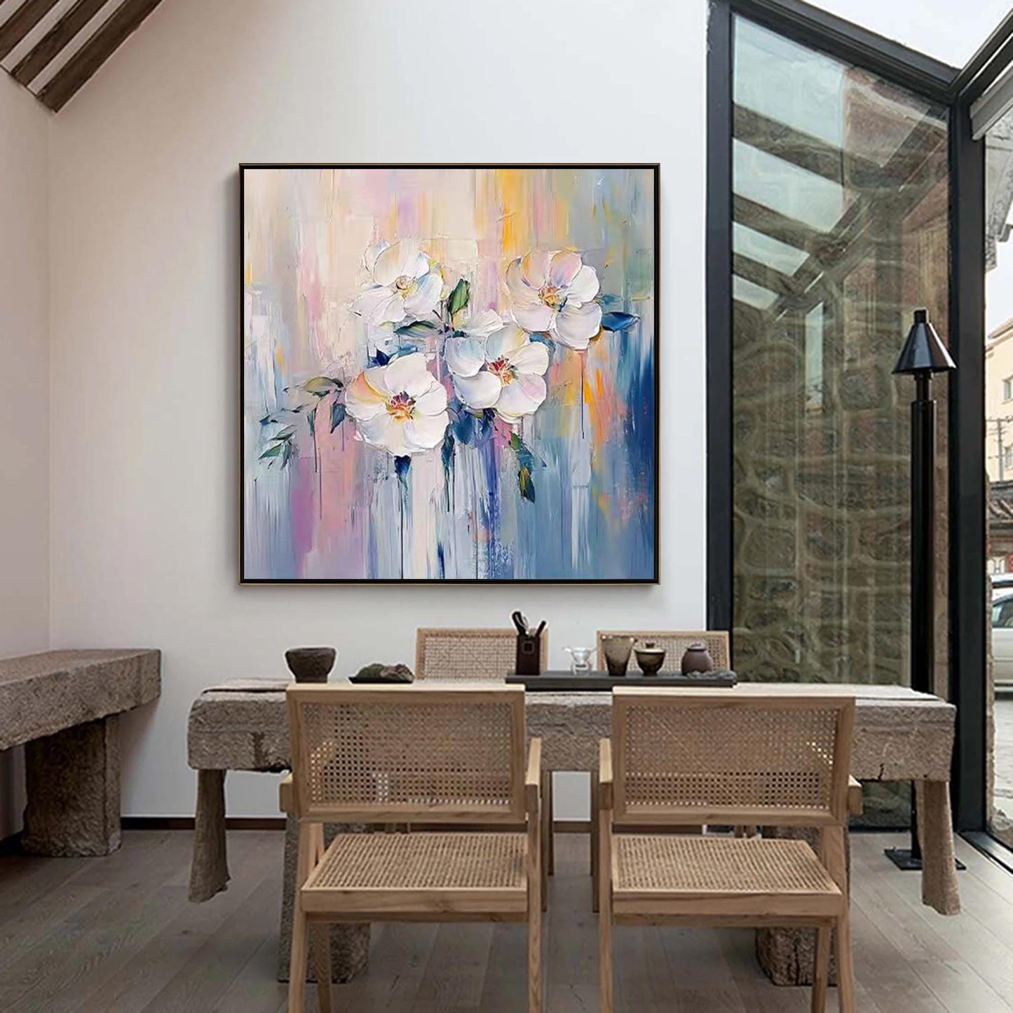 White Abstract Floral Wall Art – Hand-Painted White