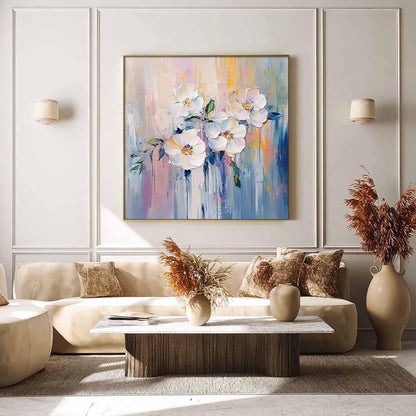 Hand-Painted White – White Floral Wall Art | Abstract Hand-Painted Oil Painting, view 1