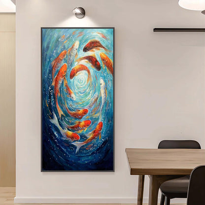 Colorful Abstract Koi Fish Oil Painting – Large Textured Animal Wall Art