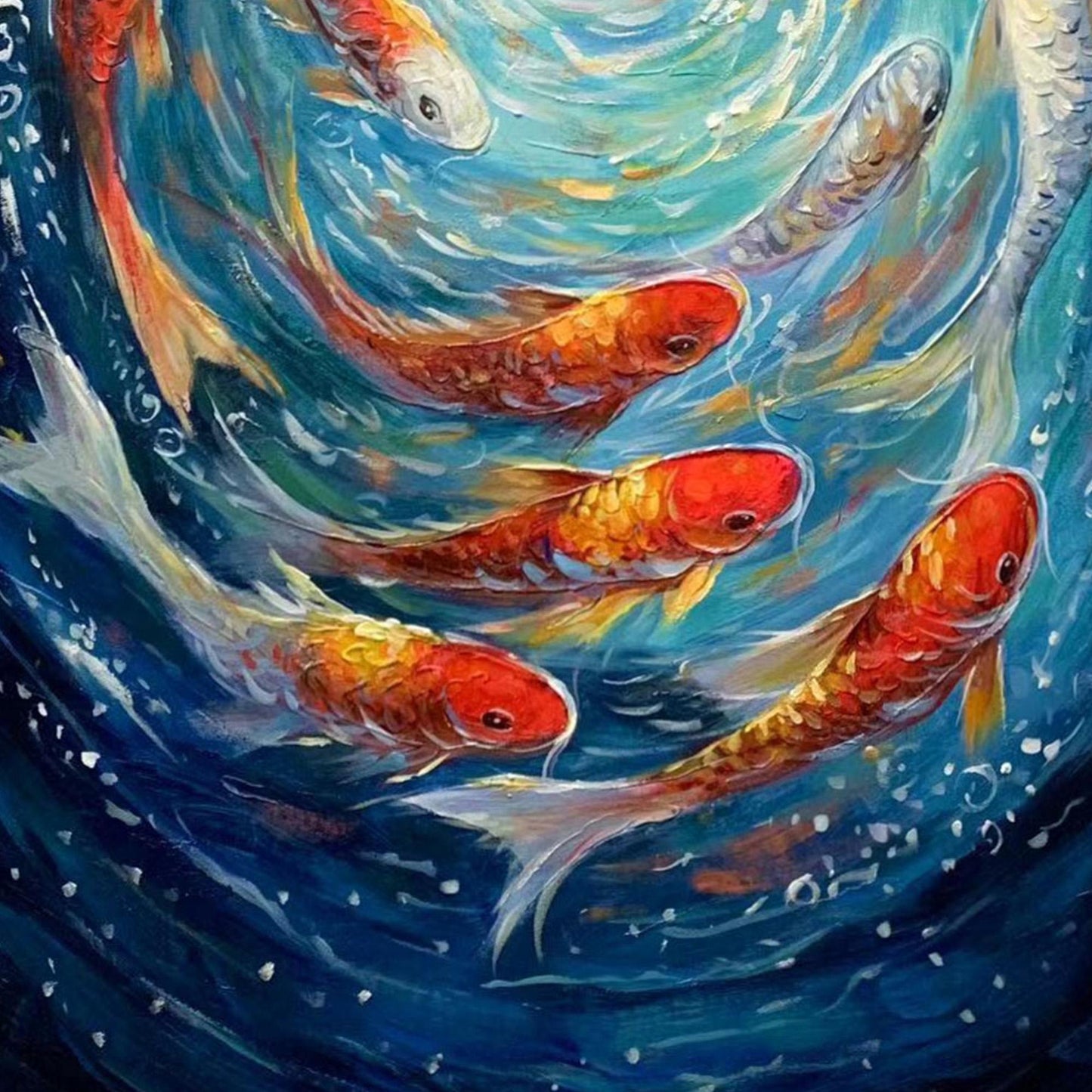 Large – Colorful Koi Fish Animal Wall Art | Abstract Textured Oil Painting, view 5