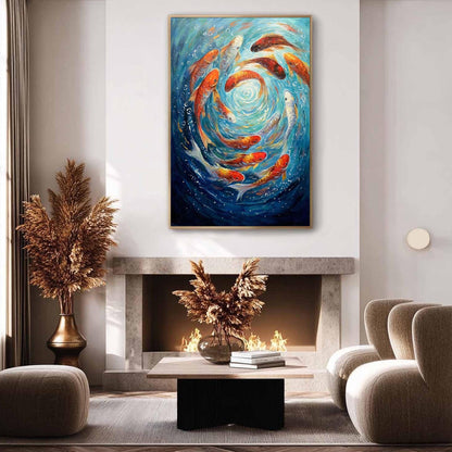 Large – Colorful Koi Fish Animal Wall Art | Abstract Textured Oil Painting, view 2