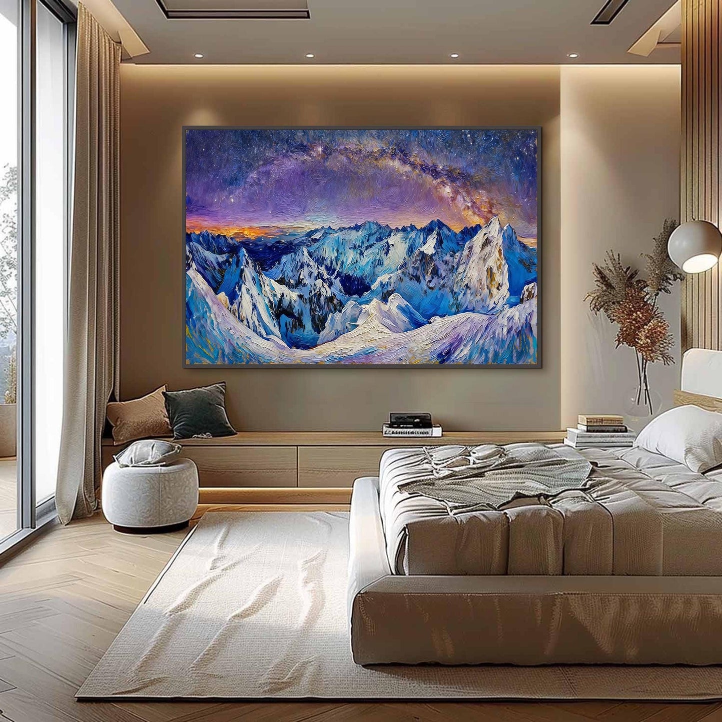 Blue and Purple Textured Snow-Capped Mountain Wall Art