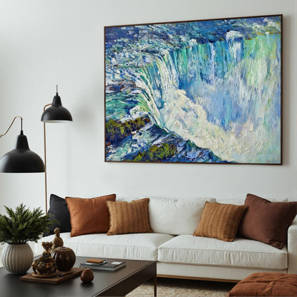Hand-Painted Waterfall – Blue and Green Waterfall Landscape Wall Art | Textured Hand-Painted Oil Painting, view 3