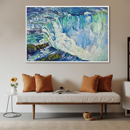 Blue and Green Textured Waterfall Landscape Wall Art – Hand-Painted Waterfall