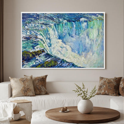 Hand-Painted Waterfall – Blue and Green Waterfall Landscape Wall Art | Textured Hand-Painted Oil Painting, view 4