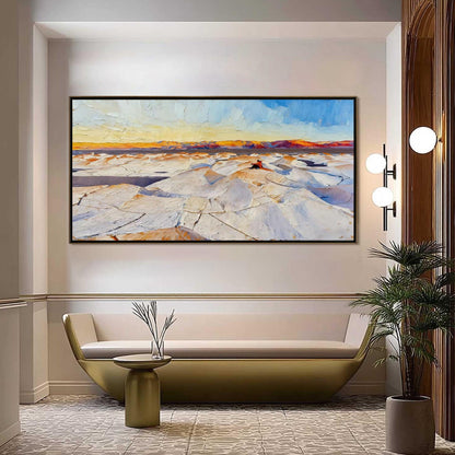 Textured Impasto Oil Painting, Winter Snowscape Lone Figure, Colorful Sky Canvas Wall Art – Colorful Celestial 3D Texture Wal