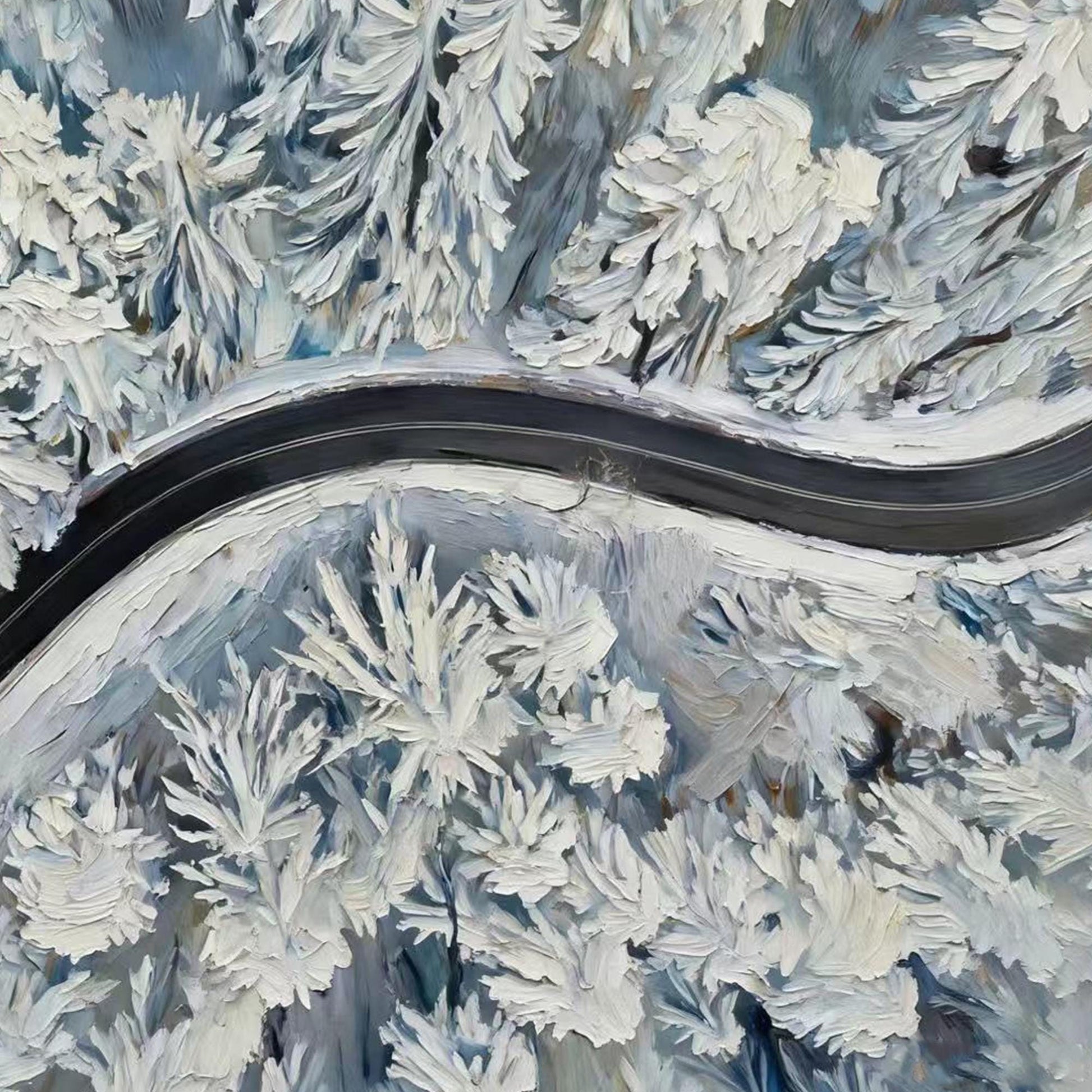 Hand-Painted Winter Forest – Blue and White Forest Tree Wall Art | Impasto Hand-Painted Oil Painting, view 5
