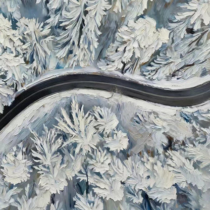 Hand-Painted Winter Forest – Blue and White Forest Tree Wall Art | Impasto Hand-Painted Oil Painting, view 5
