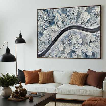 Hand-Painted Winter Forest – Blue and White Forest Tree Wall Art | Impasto Hand-Painted Oil Painting, view 3