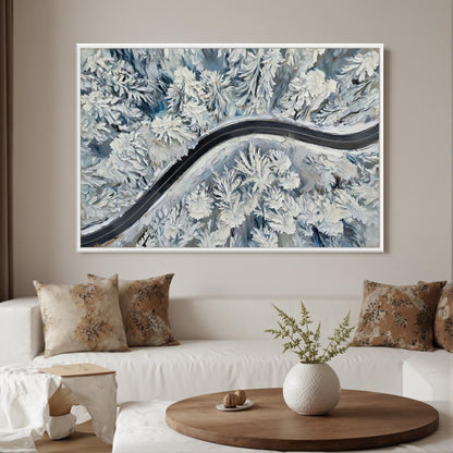 Hand-Painted Winter Forest – Blue and White Forest Tree Wall Art | Impasto Hand-Painted Oil Painting, view 4