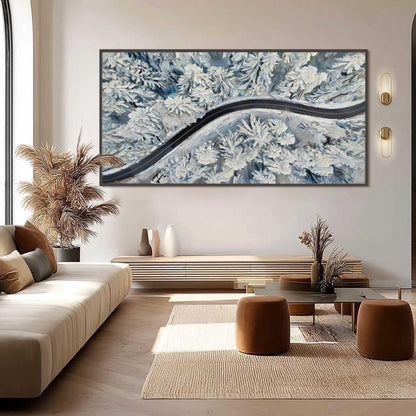 Hand-Painted Winter Forest – Blue and White Forest Tree Wall Art | Impasto Hand-Painted Oil Painting, view 1