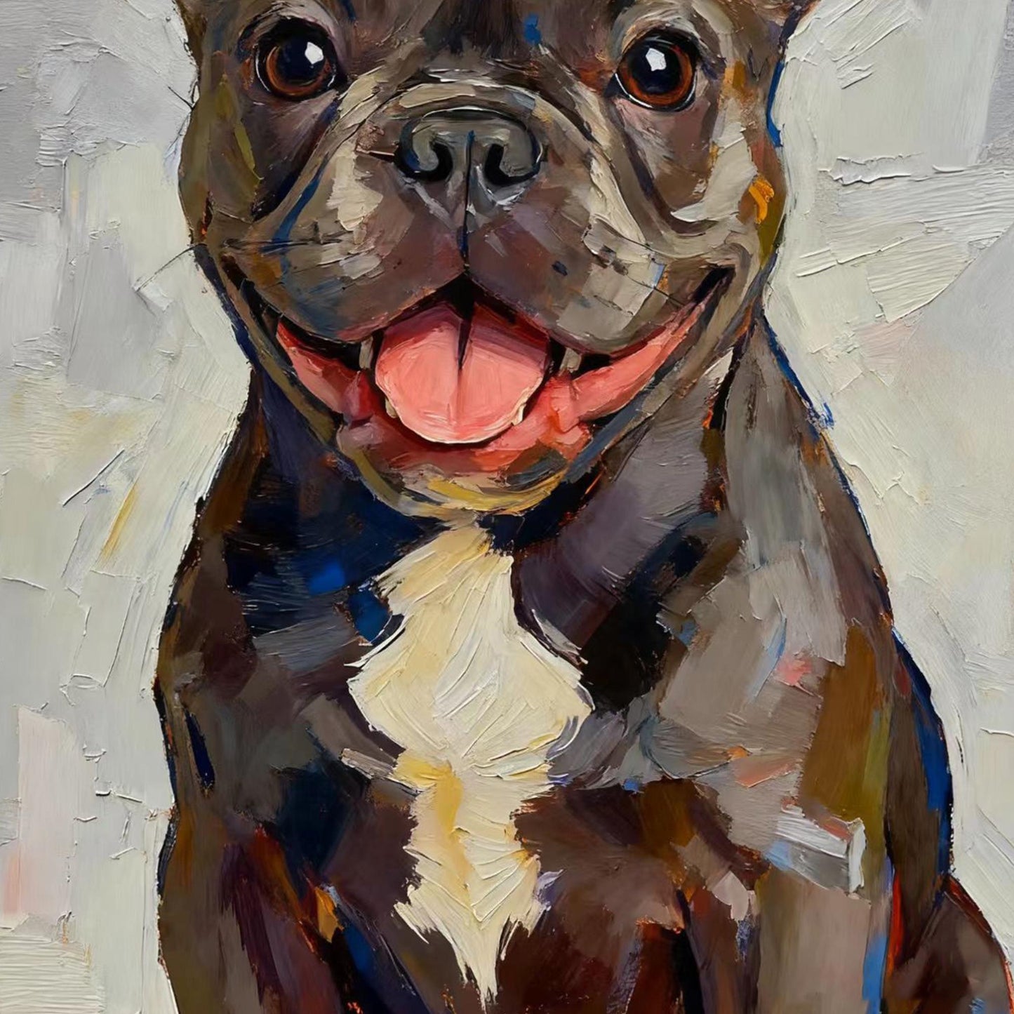 Grey Textured Dog Animal Wall Art – Hand-Painted French Bulldog